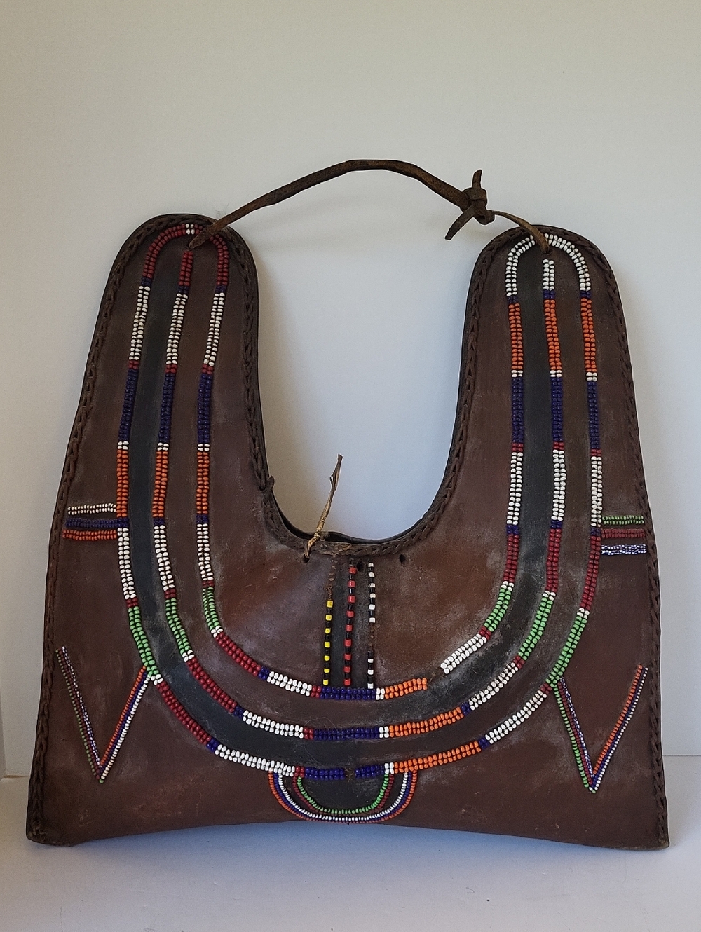 Handcrafted Vintage Maasai Olbene Leather Beaded  Bag